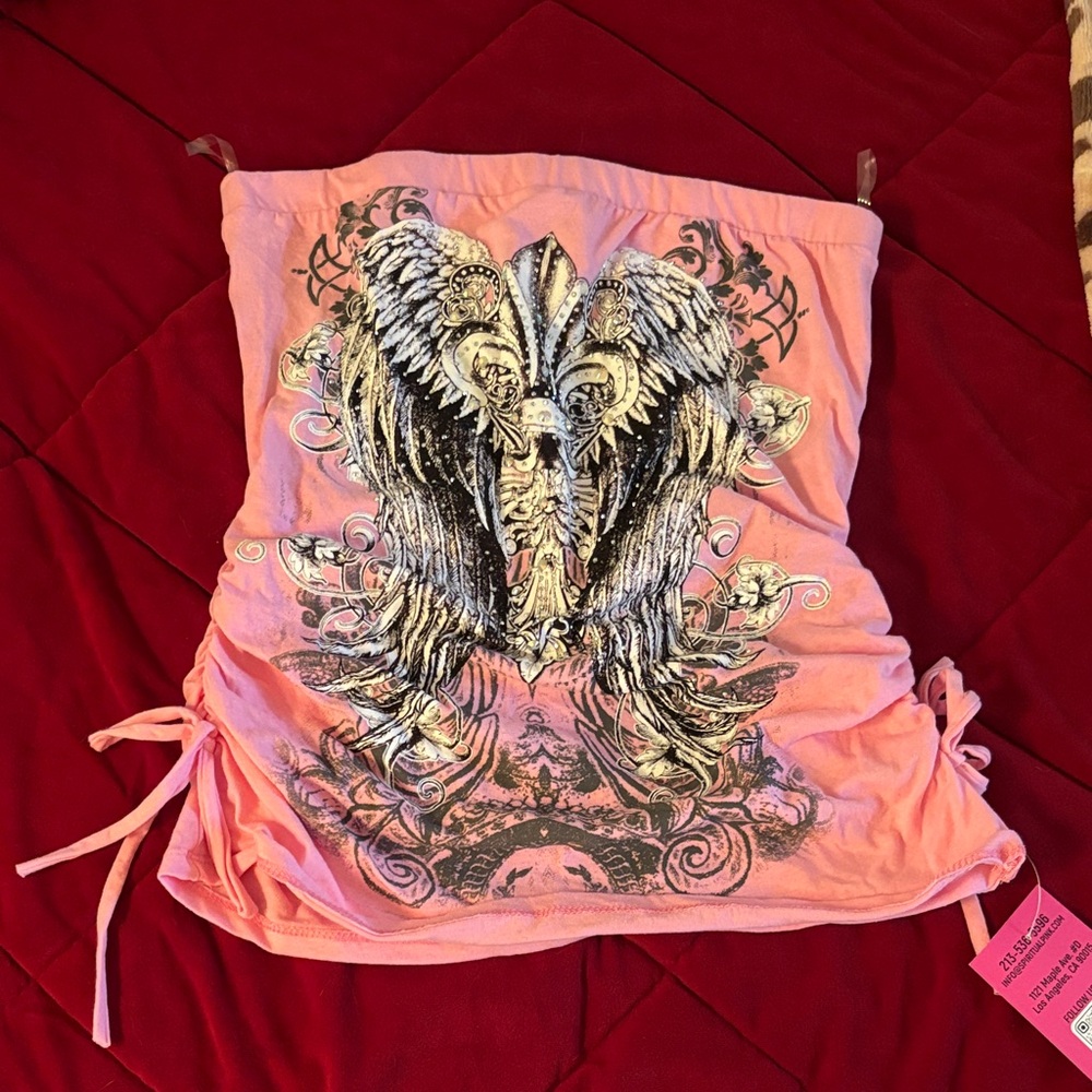 Pink Tube Top with Ornate Wing Design